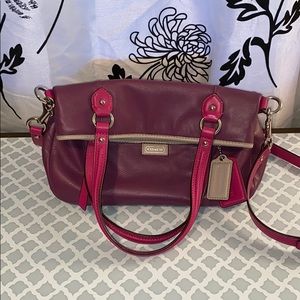 Purple & Pink Coach fold over bag w. Crossbody strap
